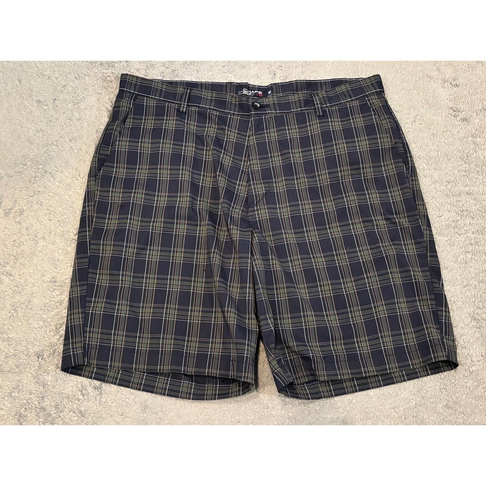 Chaps Golf Mens Navy Blue Plaid Performance Shorts Size 38 Stretch Flat Front